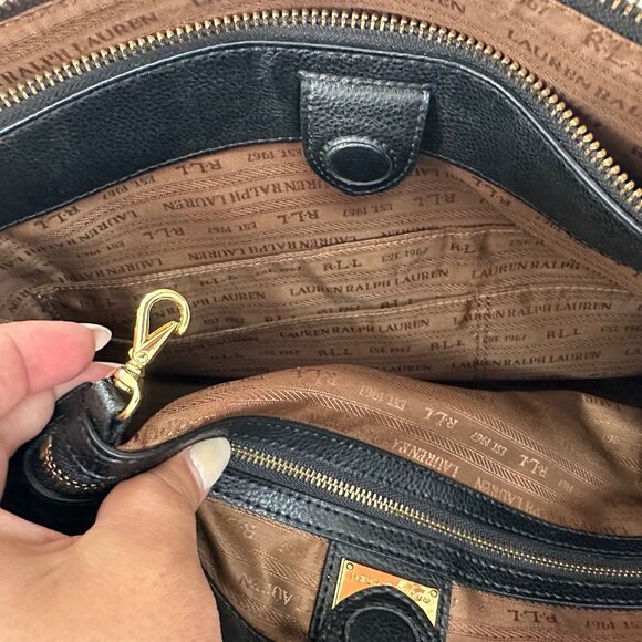 Lauren Ralph Lauren Black Leather Newbury Double Zip Satchel - Picture 8 of 15